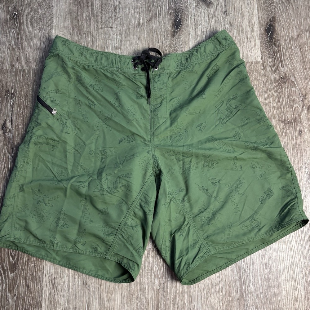 Patagonia Wavefarer II Board 9" Shorts Mens 38‎ Green Swimwear Aloha Print